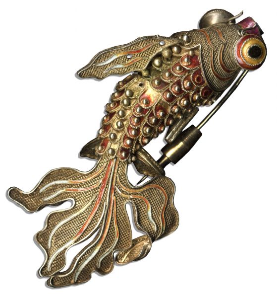 Wallis Simpson's Personally Owned Qing Dynasty Goldfish Jewelry -- Ornate Articulated Brooch Made of Filigree & Enamel 