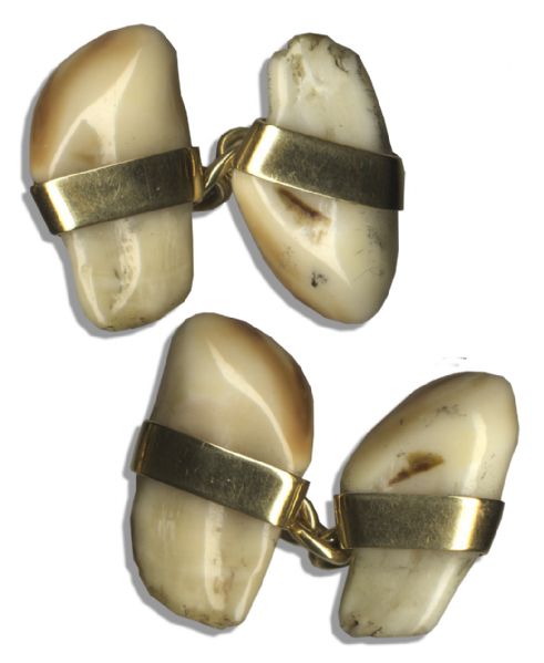 Cufflinks Personally Owned by The Duke & Duchess of Windsor -- Gold Jewelry With Deer Teeth