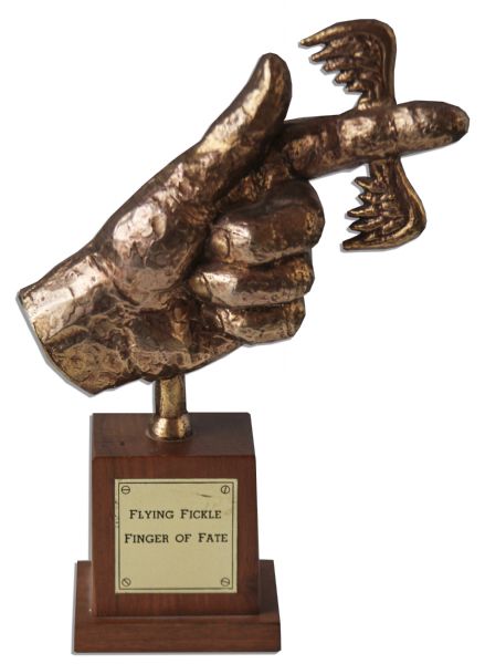Flying Fickle Finger of Fate Award Statue Prop From TV Series ''Rowan & Martin's Laugh-In'' -- Parody Award Given Out to Celebrities & Politicians