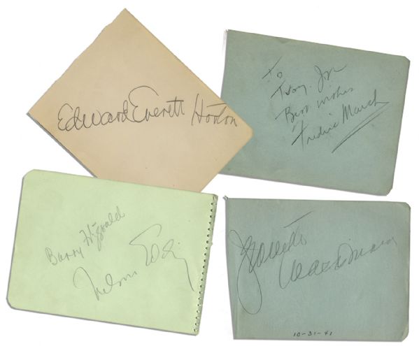 Collection of 26 Autographs of Various Hollywood Actors -- Including Bob Hope, Jack La Rue, Bruce Cabot & More
