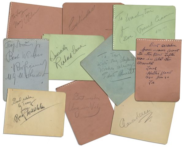 Collection of 26 Autographs of Various Hollywood Actors -- Including Bob Hope, Jack La Rue, Bruce Cabot & More