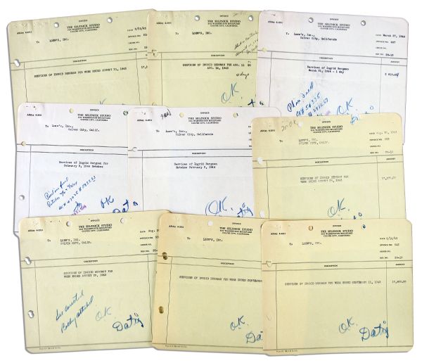 Collection of 1943 Receipts Allocating Payment To Screen Legend Ingrid Bergman -- The Same Year She Starred In ''For Whom The Bell Tolls''