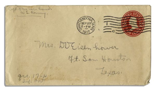 Dwight D. Eisenhower 1917 Free Frank Envelope Signed & Addressed to ''Mrs. DD Eisenhower'' In His Hand