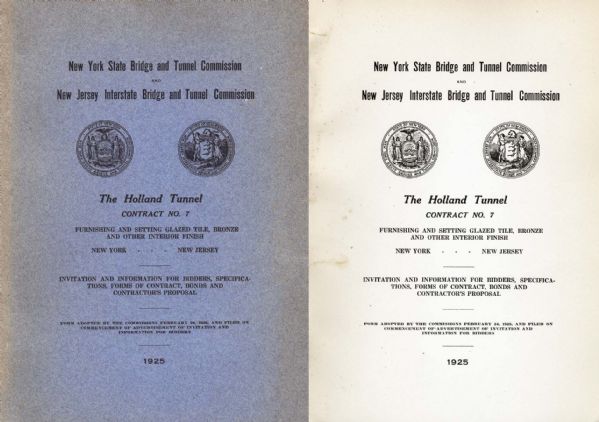 1925 Manual Regarding Construction of the Holland Tunnel -- Quarto Runs 162pp. -- With Worksheet Pages