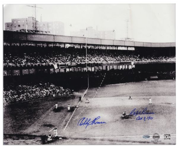 Bobby Thomson and Ralph Branca Signed 20'' x 16.5'' Photo of the Famed ''Shot Heard Round the World''