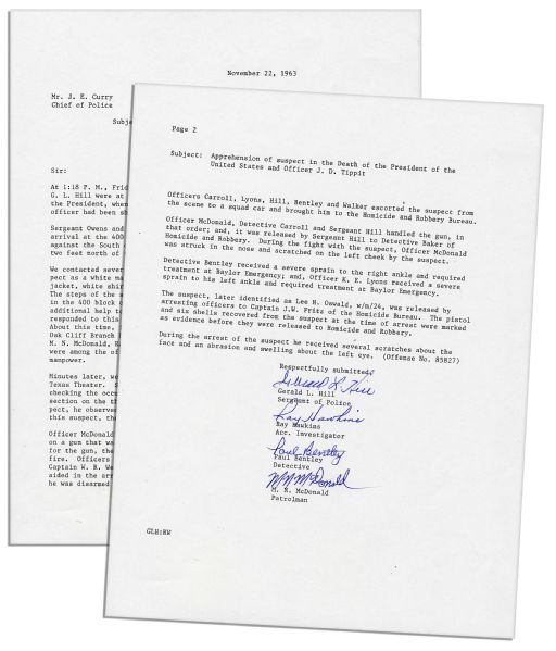 Lee Harvey Oswald Souvenir Arrest Document -- Signed by All Four Arresting Officers
