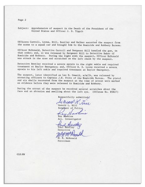 Lee Harvey Oswald Souvenir Arrest Document -- Signed by All Four Arresting Officers