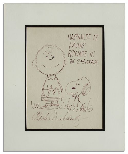Charles Schulz Hand Drawing of Charlie Brown & Snoopy