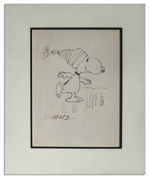 Charles Schulz Drawing of Snoopy in Winter