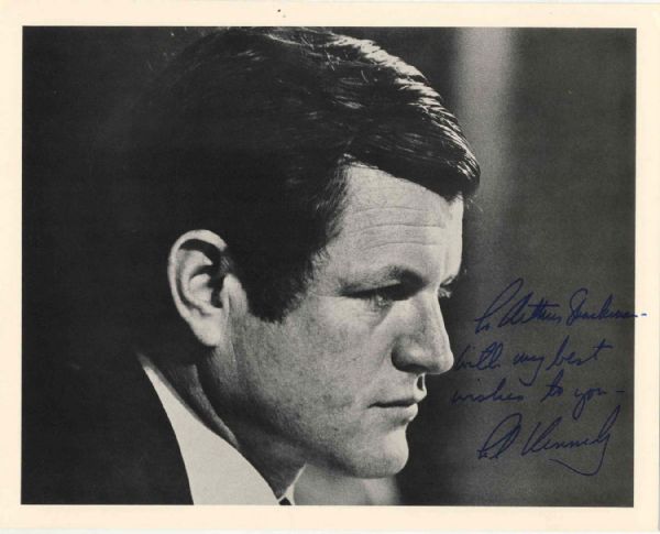 Ted Kennedy Signed 10'' x 8'' Photo -- ''To Arthur Shackman / With my best wishes to you / Ted Kennedy'' -- Fine