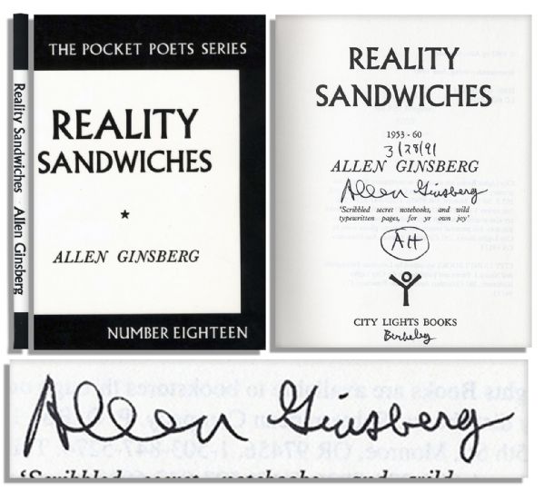 Allen Ginsberg Signed ''Reality Sandwiches 1953-60'' -- ''...'Scribbled secret notebooks, and wild typewritten pages, for yr own joy'...''