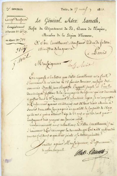 Document Signed by Alexandre Lameth, French General & Aide to Rochambeau During the American Revolution