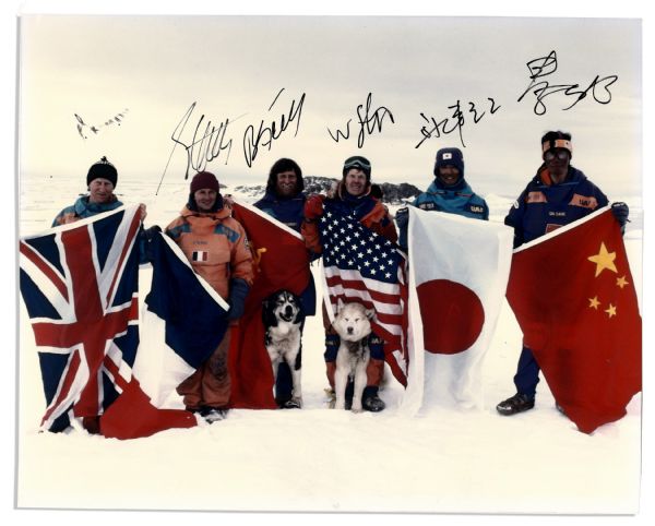 Photo Signed by the Historic 1990 Trans-Antarctic Expedition Team Led by Will Steger -- Expedition Was the First Dogsled Traverse of the Continent  