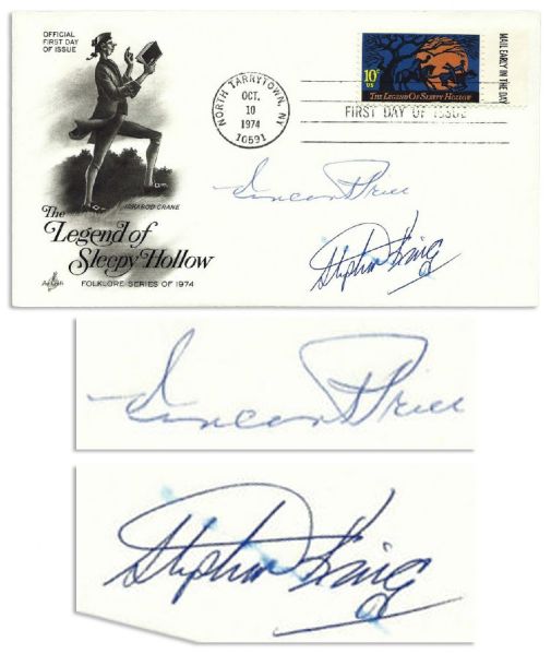 Vincent Price & Stephen King FDC Signed -- Stamp and Cover Feature ''The Legend of Sleepy Hollow'' -- Unique Treasure