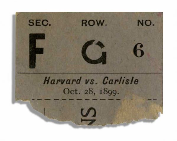 Extremely Rare 1899 Ticket Stub From a Harvard Versus Carlisle Football Game -- The First Year Carlisle Was Coached by ''Pop'' Warner