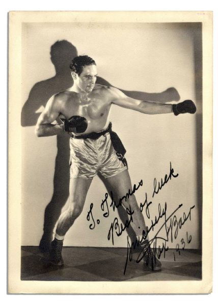 Max Baer 5'' x 7'' Signed Photo -- ''To Thomas / Best of luck / Sincerely / Max Baer / 1936'' -- Matte Photo Is Near Fine 