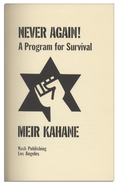 Signed First Printing of Rabbi Meir Kahane's Book ''Never Again!''