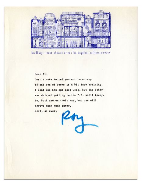 Ray Bradbury Typed Letter Signed on Unique Imaginative Stationery -- To Publisher of 1975 ''The Ray Bradbury Companion''