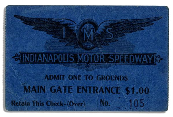 Very Early Indianapolis Motor Speedway Ticket Stub -- From the Pre-500 Races