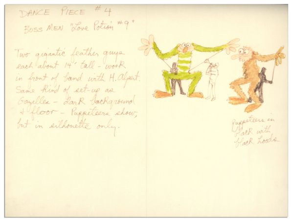 Jim Henson Early ''Muppets'' Character Sketch -- Depicting Notes for a Muppets Dance Number Featuring The Boss Men in One of Their First Television Debuts