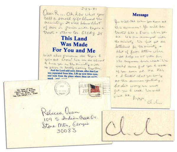Manson Family Killer Charles ''Tex'' Watson Autograph Letter Signed From Prison