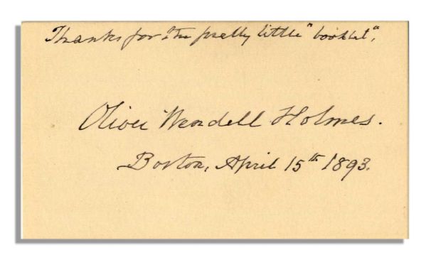 Famed Fireside Poet Oliver Wendell Holmes Signed Card