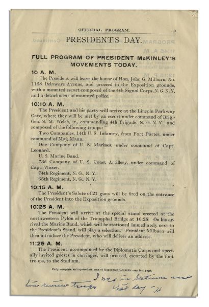 The Day Before William McKinley Was Assassinated, He Appeared at the Pan-American Exposition, Also the Place of His Assassination -- Here Is the Program From That Event & Day