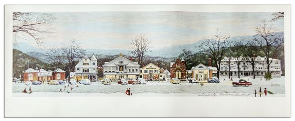 Master of Americana, Norman Rockwell Signed Print of His Well-Known Piece ''Stockbridge Main Street at Christmas'' -- 30.75'' x 12.5''