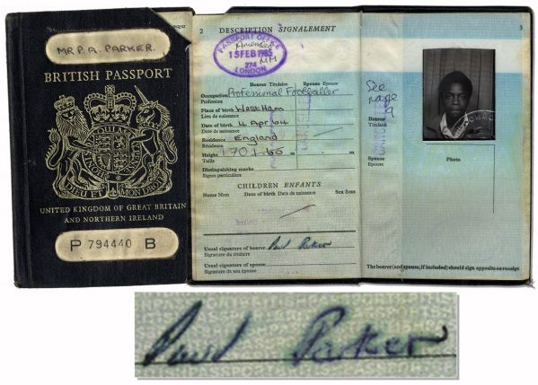 Paul Parker's Early Passport Spanning His Time Playing Soccer With Fulham & Queens Park Rangers -- Signed & With 2 Photos