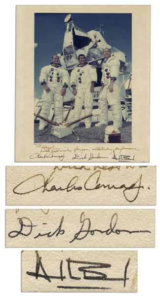 Apollo 12 Crew Vintage Signed 10'' x 11.5'' Photo Display