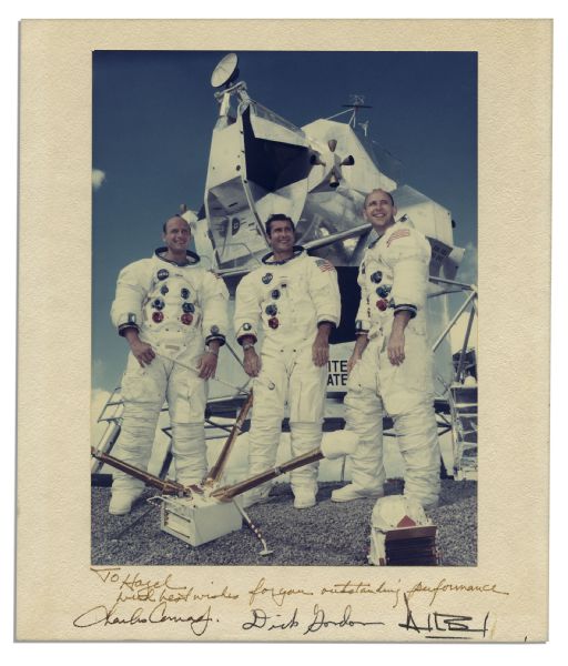 Apollo 12 Crew Vintage Signed 10'' x 11.5'' Photo Display