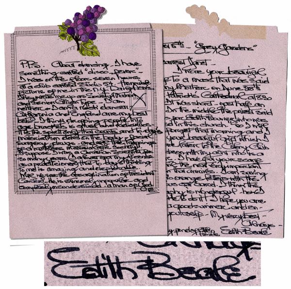 Jacqueline Bouvier's Eccentric Cousin Edie Bouvier Beale Autograph Letter Signed -- ''...the priest said, 'this is for Edith Bouvier who was married in this church.'...''