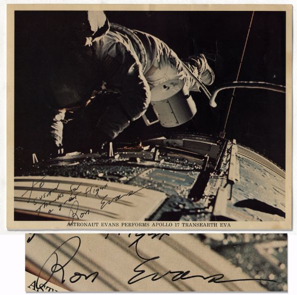 Last US Manned Moon Landing Astronaut Ron Evans One-of-a-Kind Unusual Space Signed 10'' x 8'' Photo