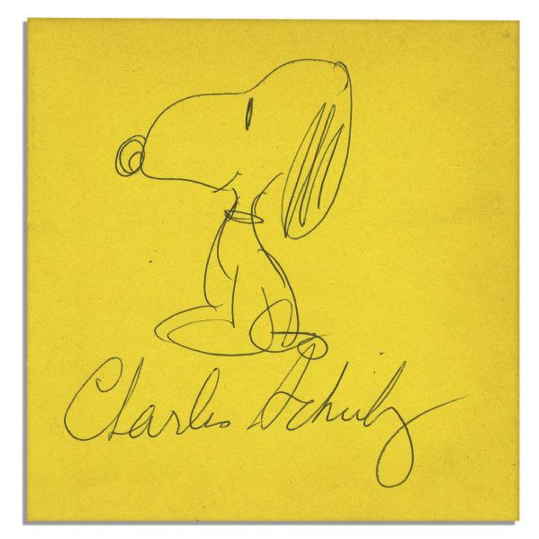 Charles Schulz Hand Drawn Sketch of Snoopy Signed in a First Edition First Printing of ''Security is a Thumb and a Blanket''