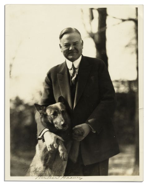 Herbert Hoover Signed 8'' x 10'' Campaign Photo of Himself With His Dog ''King Tut''