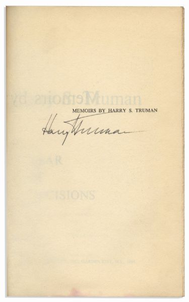 Uninscribed Harry Truman Signed ''Memoirs: Year of Decisions''