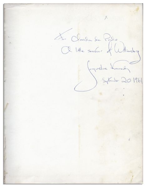 Jacqueline Kennedy Book Signed With Her Autograph Inscription As First Lady in 1961