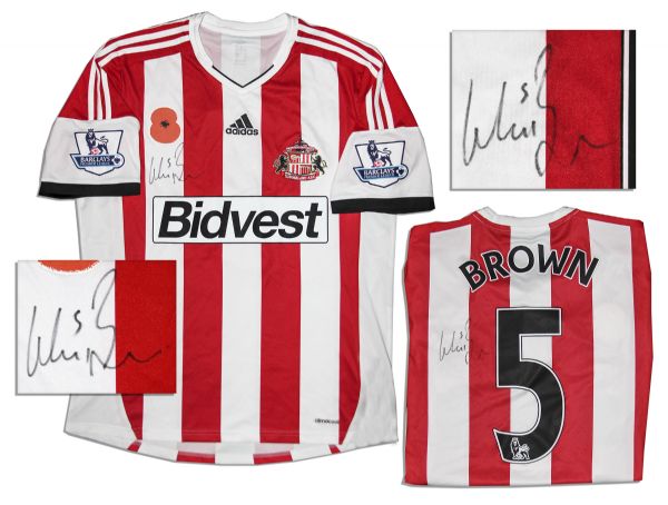 Wes Brown Match Worn Sunderland Football Shirt Signed
