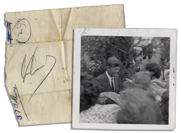 John F. Kennedy Signature & Unique Candid Photo of JFK -- With PSA/DNA COA