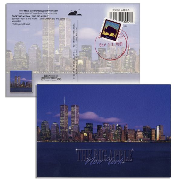 Collection of 10 World Trade Center, New York City Full Color Postcards -- Postmarked 9/11/01