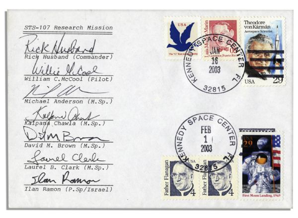 Excellent STS-107 First Day Cover -- Signed by Each of the Astronauts From the Tragic 2003 Mission