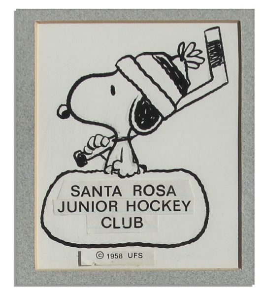 Charles Schulz Drawing of Snoopy Playing Hockey