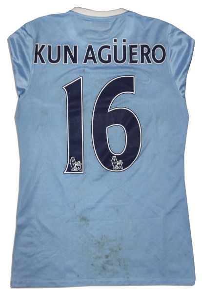 Aguero Match Worn Manchester City Shirt Signed