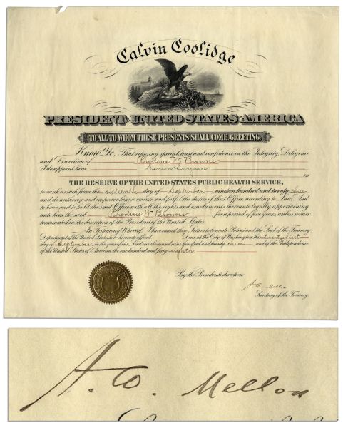 Andres Mellon Document Signed as Secretary of the Treasury