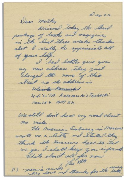 Lee Harvey Oswald Autograph Letter Signed to His Mother From Minsk, Russia in Late 1961 -- Used by The Warren Commission as Exhibit #312