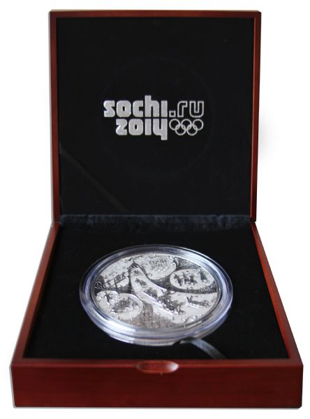 Rare Sochi 2014 Olympics Silver Coin Commemorating The Games -- With 100 Rubles Face Value 