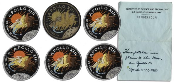 Lot of 6 Space Flown Patches From Apollo 13 With a Letter of Provenance in the Hand of Jack Swigert