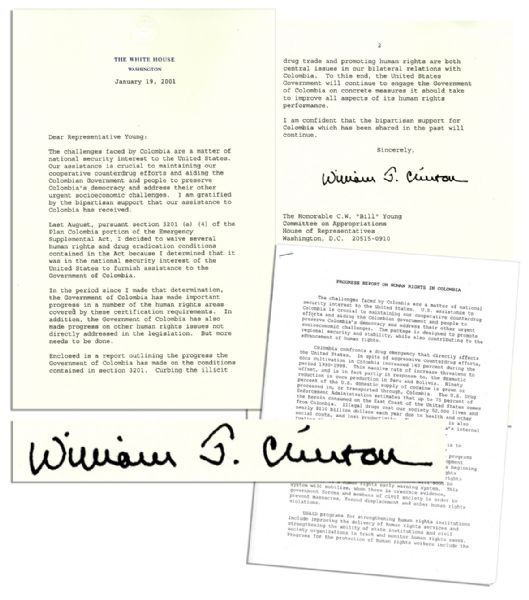 'William J. Clinton'' Typed Letter Signed as President 1 Day Before He Left Office -- ''...challenges faced by Colombia are a matter of national security interest to the United States...''