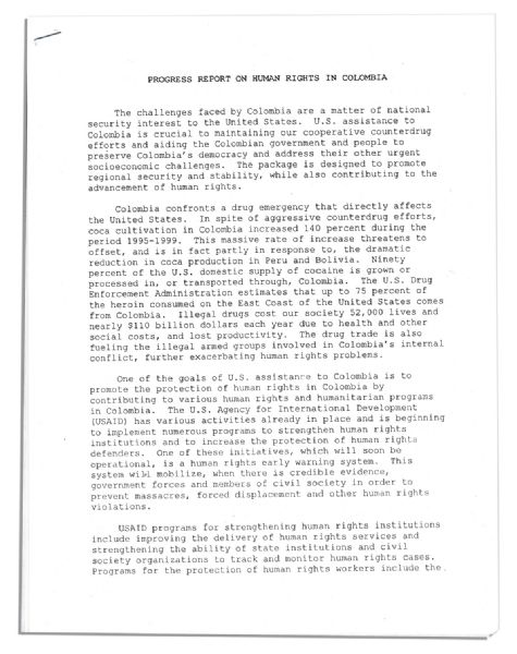 'William J. Clinton'' Typed Letter Signed as President 1 Day Before He Left Office -- ''...challenges faced by Colombia are a matter of national security interest to the United States...''