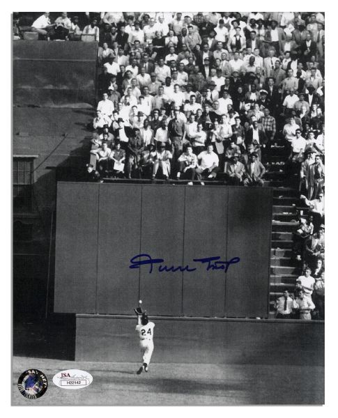 Famous World Series Photo From 1954, ''The Catch'' Signed by Willie Mays -- 8'' x 10'' Photo in Near Fine Condition -- With JSA LOA